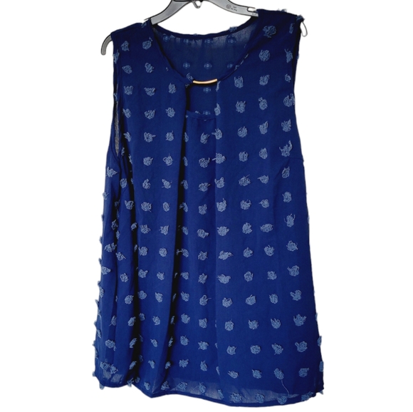 Navy Frayed Thread Sleeveless Blouse - Picture 7 of 7